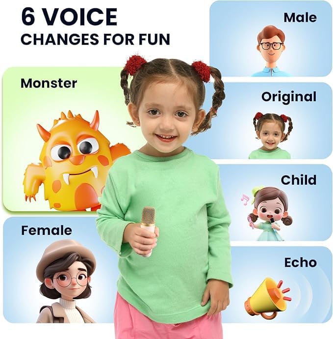 Ridhimani K12 Wireless Karaoke Bluetooth Mic with Speaker for Kids, RGB Lighting and Multi-Compatibility Modes