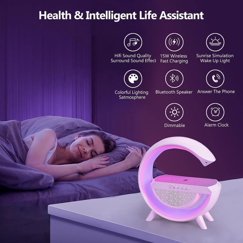 Ridhimani G-Shape RGB Light Multifunctional Bluetooth Speaker with Wireless Charging, Alarm Clock, FM Radio and Atmosphere Lamp