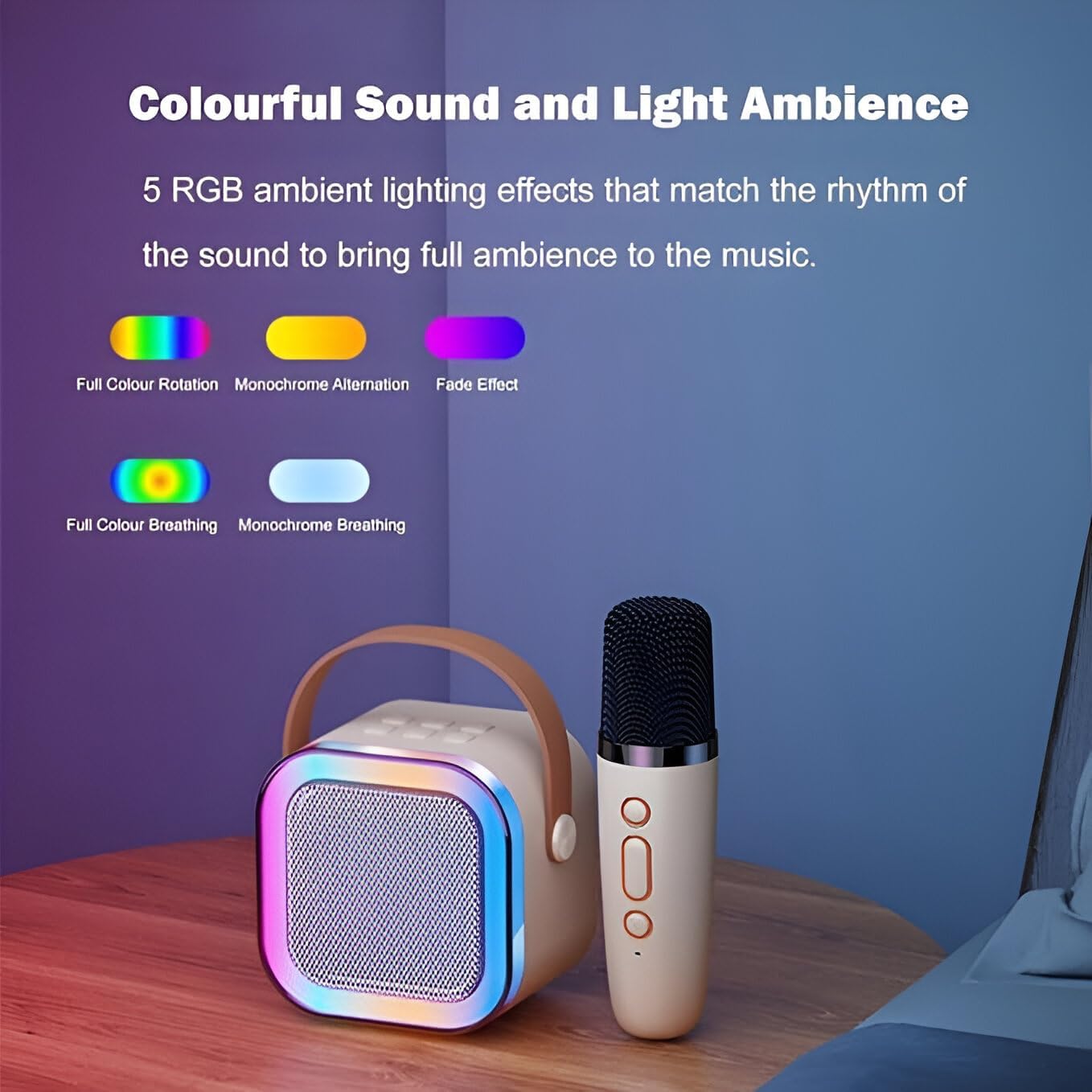 Ridhimani K12 Wireless Karaoke Bluetooth Mic with Speaker for Kids, RGB Lighting and Multi-Compatibility Modes