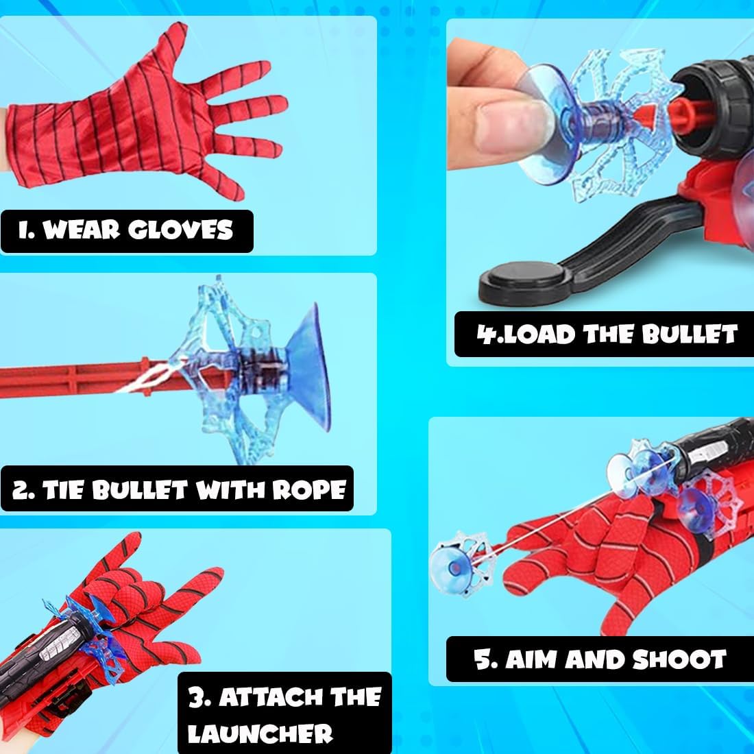 Ridhimani Spiderman Web Shooter Launcher Wrist Gloves Toy, Boys Superhero Spider Magic Gloves Role-Play Toy Cosplay