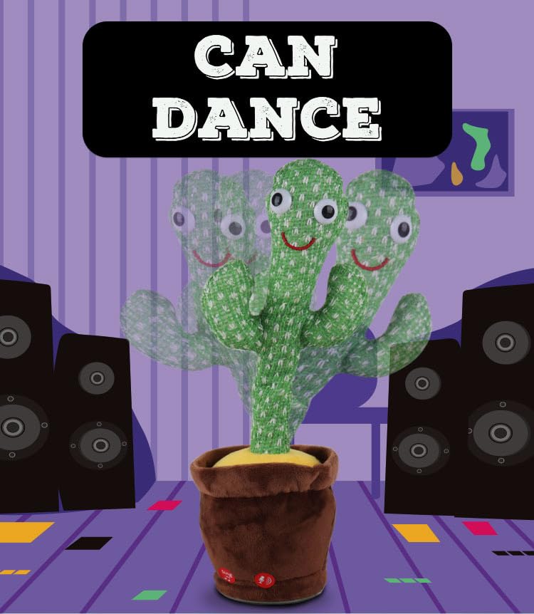 Ridhimani Dancing & Singing Cactus Plush Toy with USB Charging, Interactive Funny Cactus (Green)