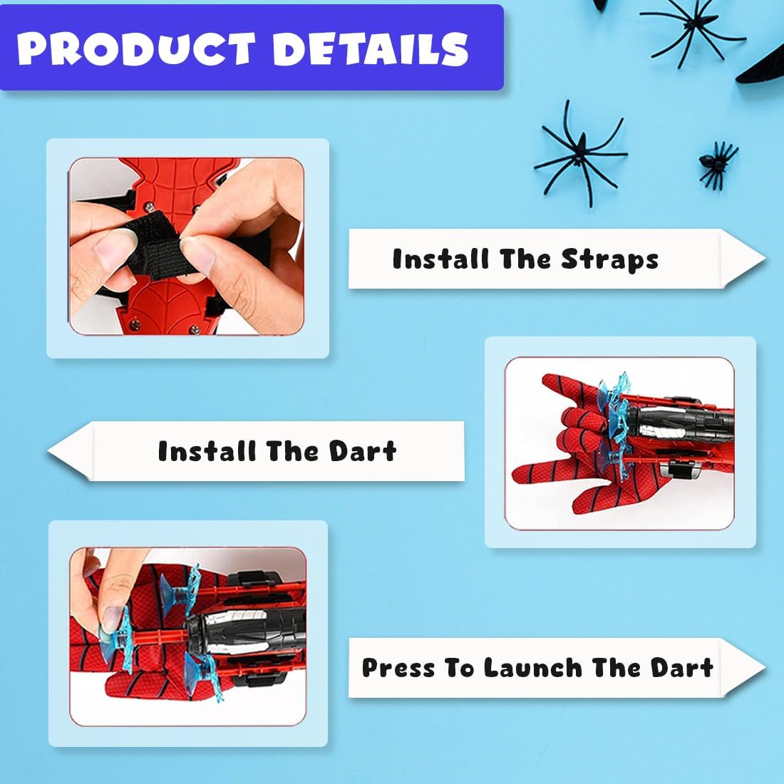Ridhimani Spiderman Web Shooter Launcher Wrist Gloves Toy, Boys Superhero Spider Magic Gloves Role-Play Toy Cosplay