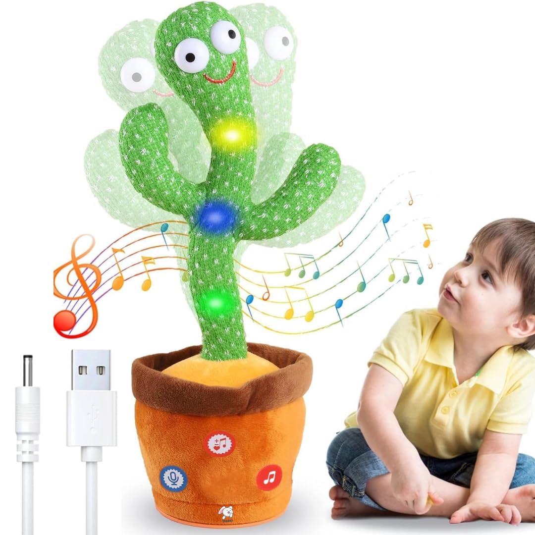 Ridhimani Dancing & Singing Cactus Plush Toy with USB Charging, Interactive Funny Cactus (Green)