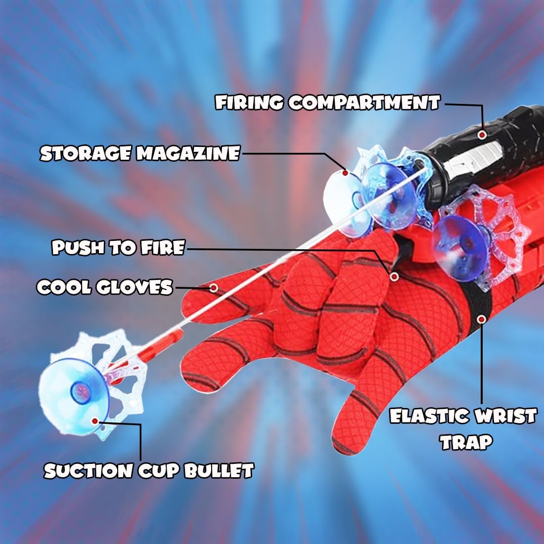 Ridhimani Spiderman Web Shooter Launcher Wrist Gloves Toy, Boys Superhero Spider Magic Gloves Role-Play Toy Cosplay
