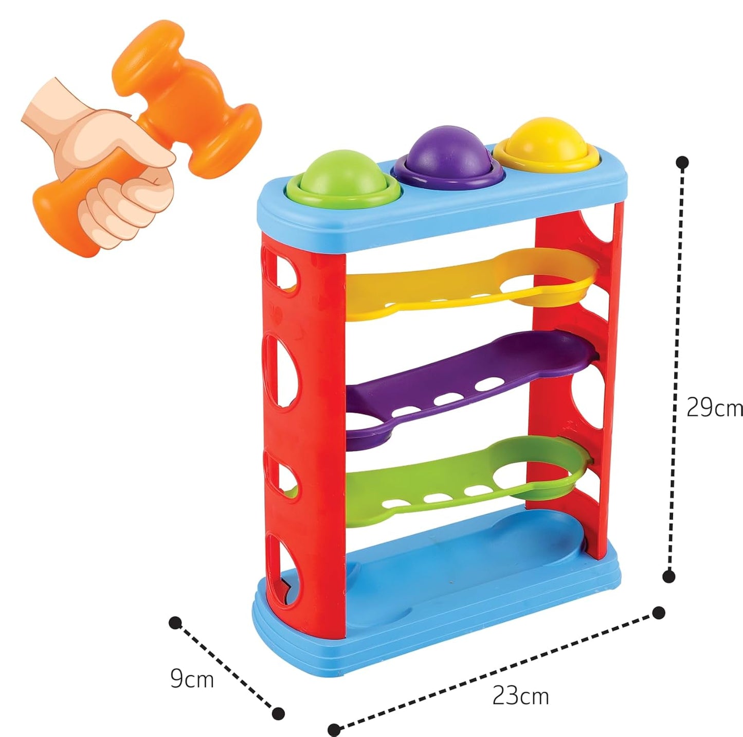 Ridhimani Hammer Knock Ball | Ramp Race Slope Rolling Hammer Toy Set with 3 Balls for Kids
