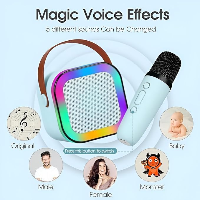 Ridhimani K12 Wireless Karaoke Bluetooth Mic with Speaker for Kids, RGB Lighting and Multi-Compatibility Modes