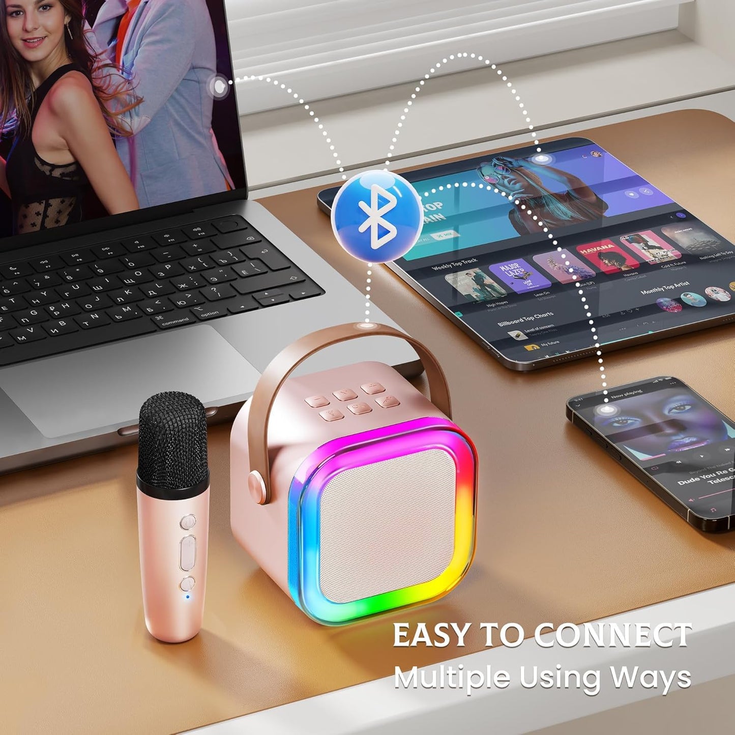 Ridhimani K12 Wireless Karaoke Bluetooth Mic with Speaker for Kids, RGB Lighting and Multi-Compatibility Modes