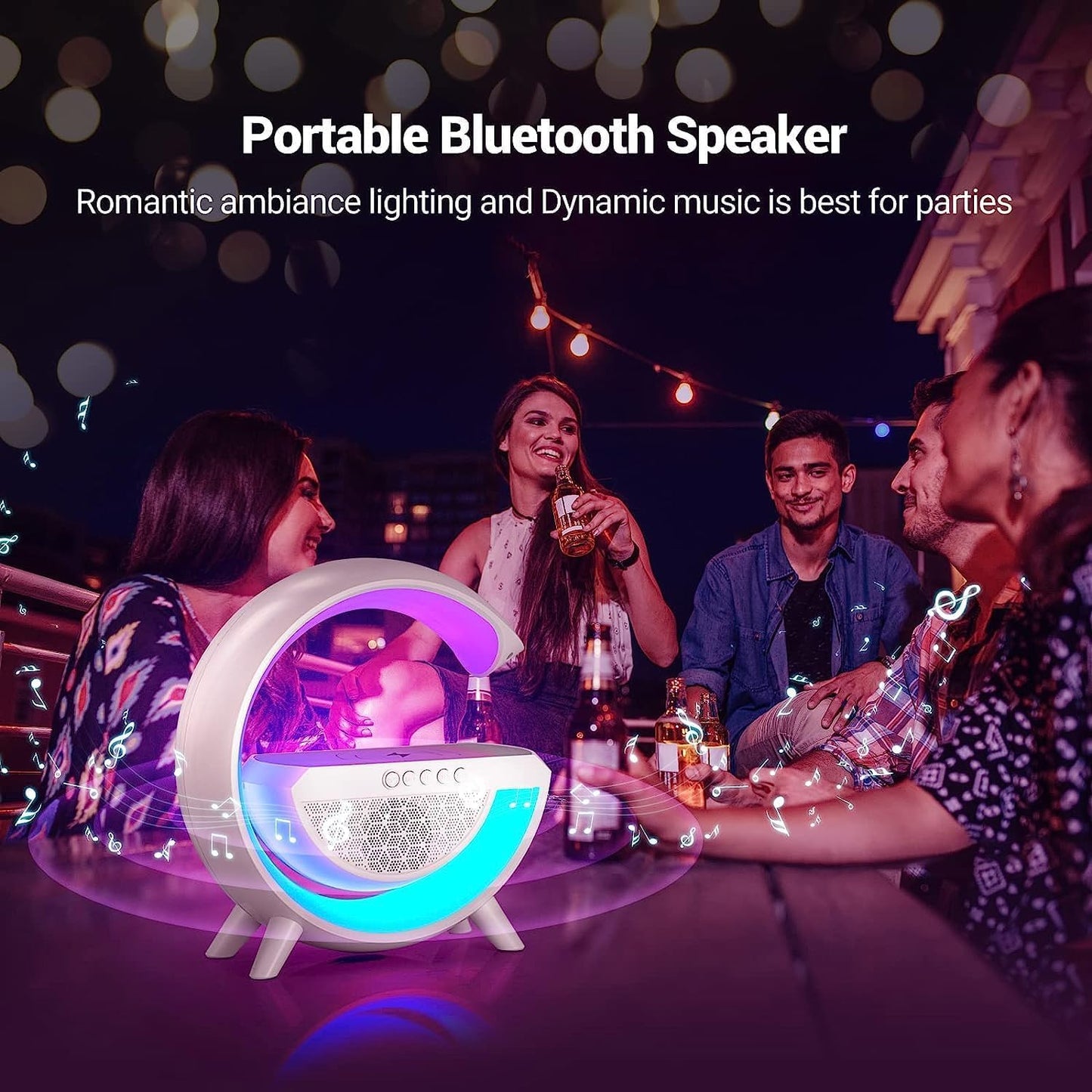 Ridhimani G-Shape RGB Light Multifunctional Bluetooth Speaker with Wireless Charging, Alarm Clock, FM Radio and Atmosphere Lamp