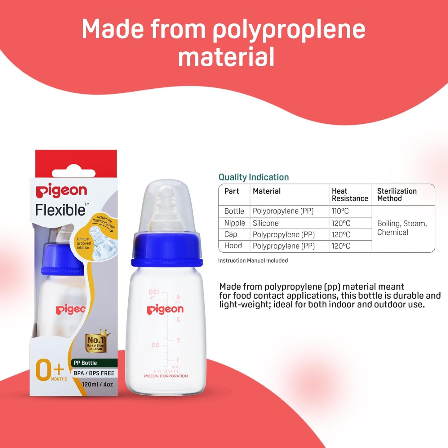 Pigeon Narrow Neck Glass Feeding Bottle Flexible PP Bottle