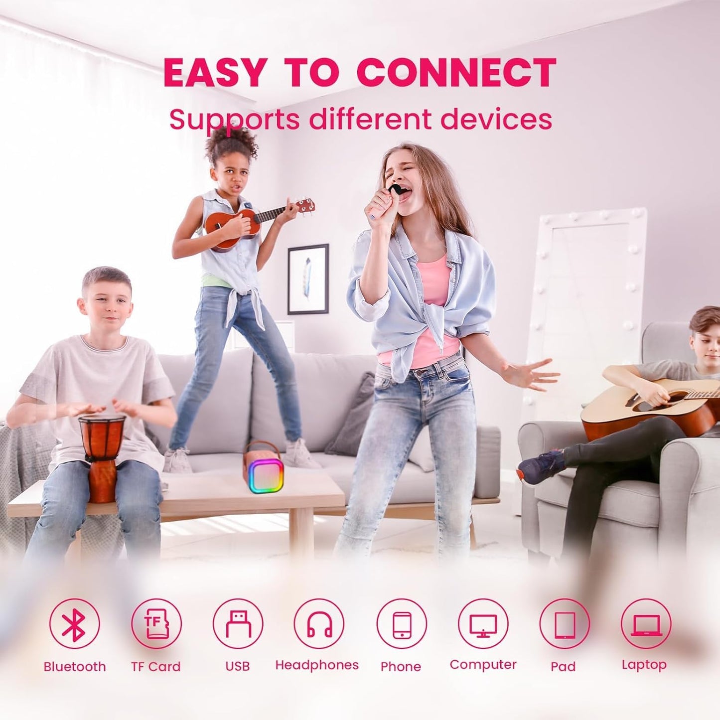 Ridhimani K12 Wireless Karaoke Bluetooth Mic with Speaker for Kids, RGB Lighting and Multi-Compatibility Modes