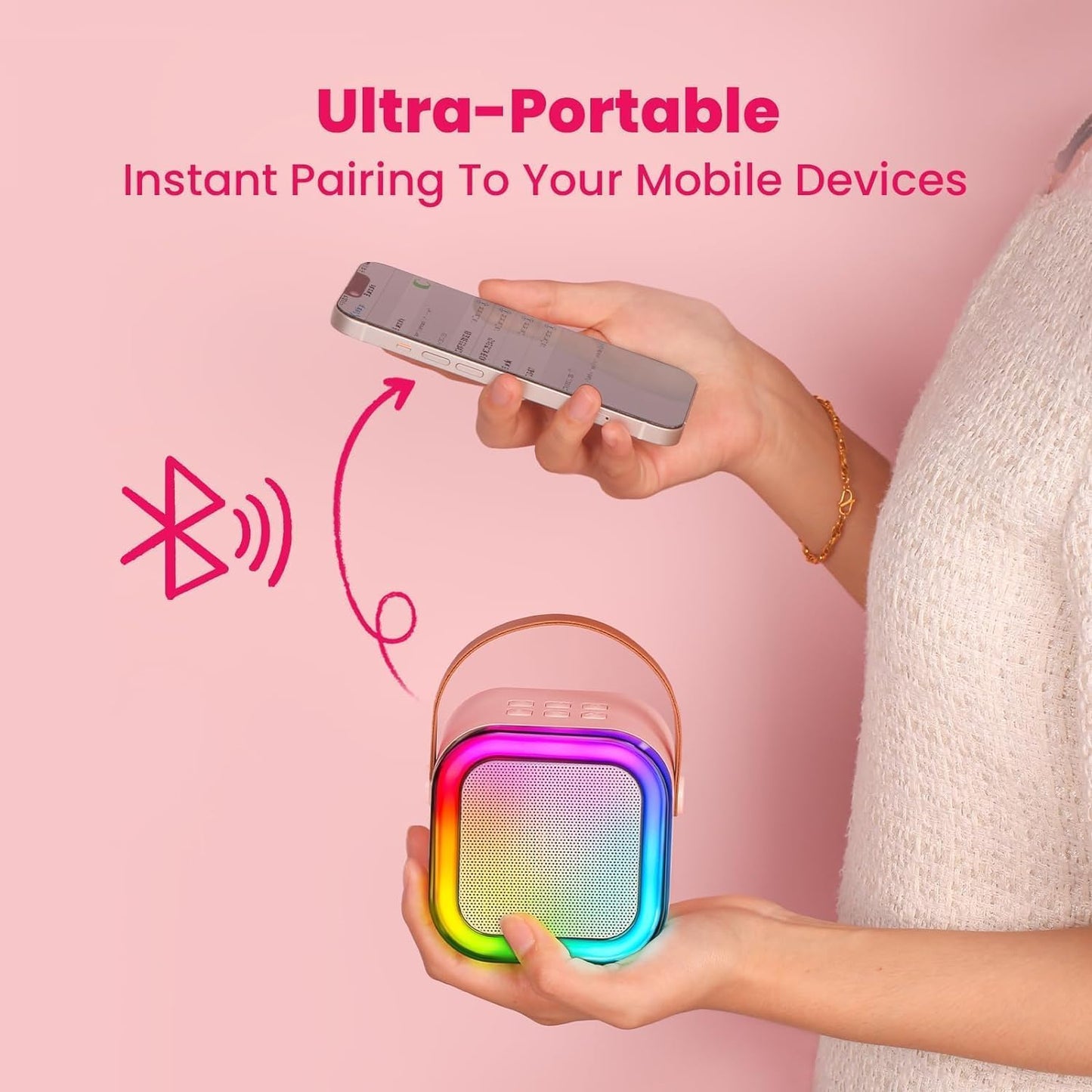 Ridhimani K12 Wireless Karaoke Bluetooth Mic with Speaker for Kids, RGB Lighting and Multi-Compatibility Modes