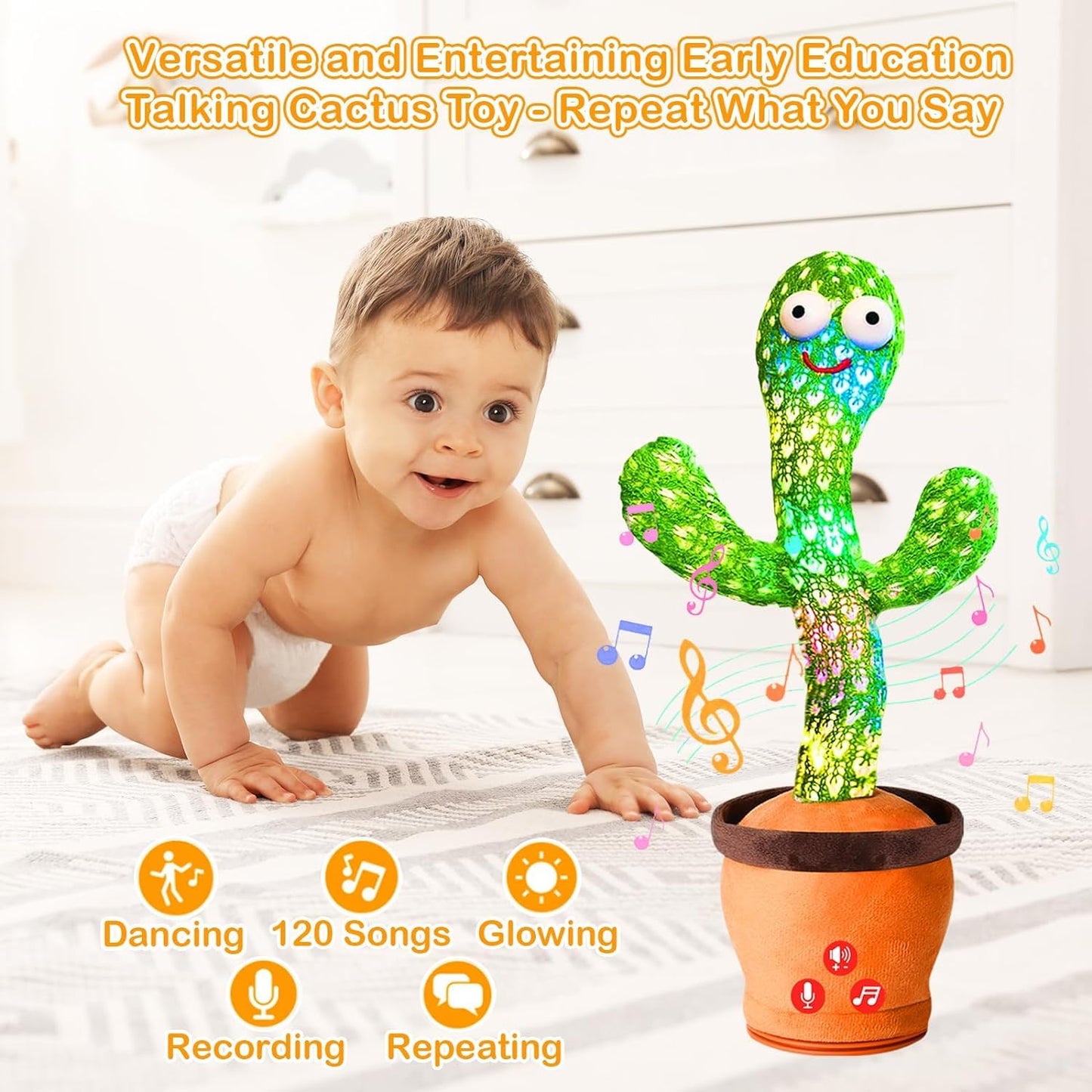 Ridhimani Dancing & Singing Cactus Plush Toy with USB Charging, Interactive Funny Cactus (Green)