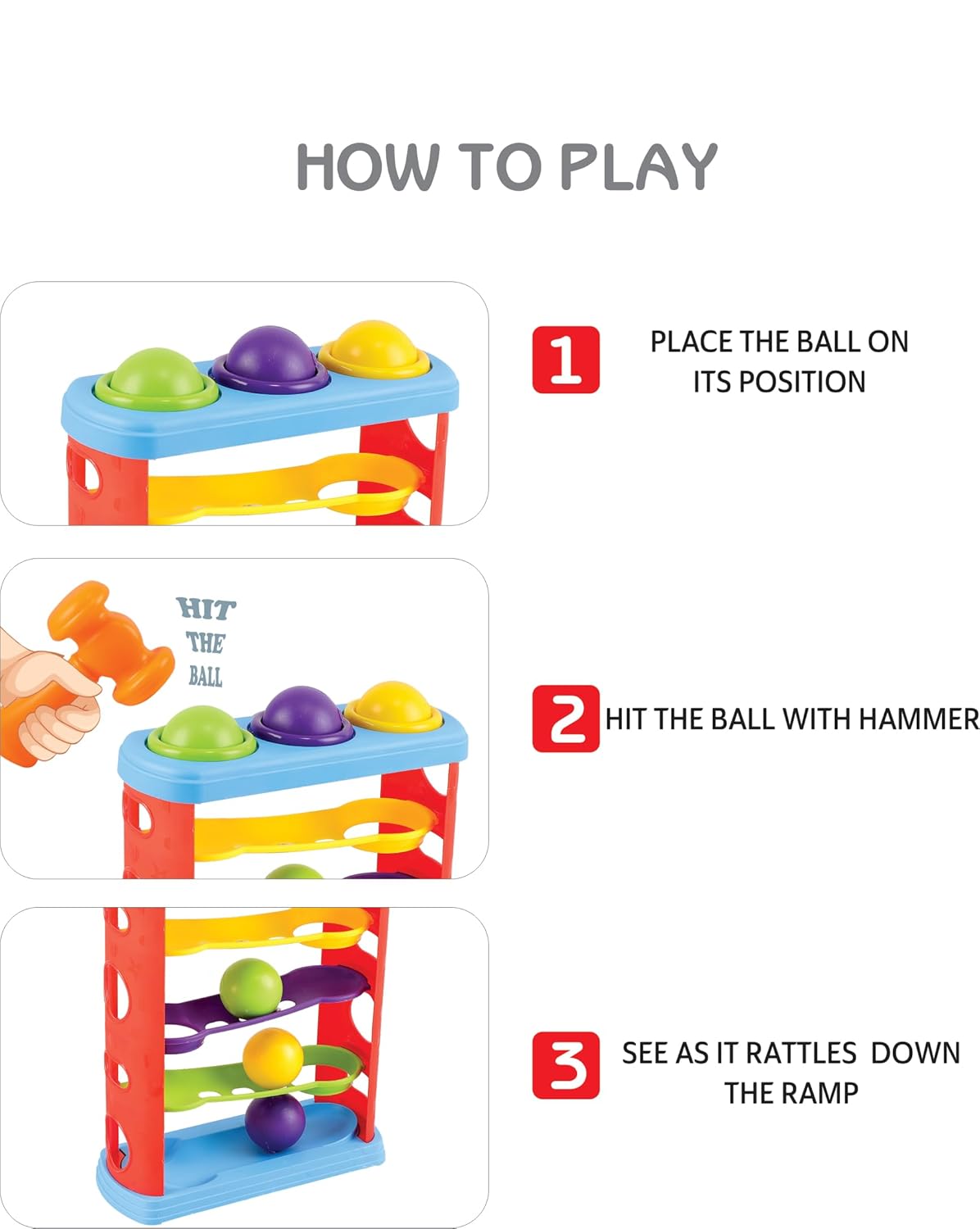 Ridhimani Hammer Knock Ball | Ramp Race Slope Rolling Hammer Toy Set with 3 Balls for Kids