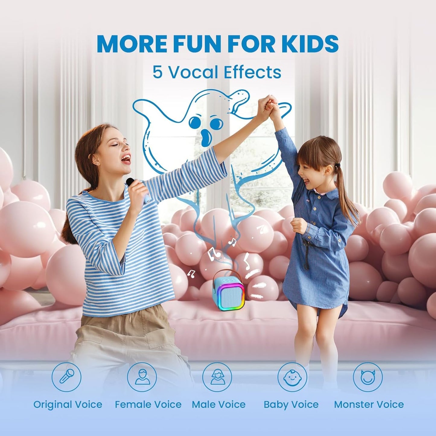 Ridhimani K12 Wireless Karaoke Bluetooth Mic with Speaker for Kids, RGB Lighting and Multi-Compatibility Modes