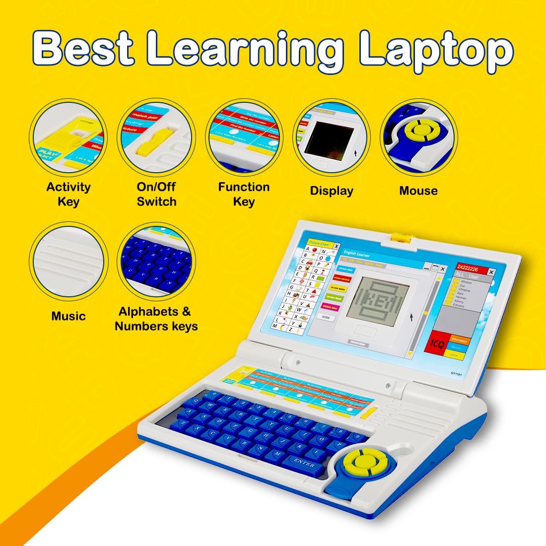 Ridhimani Educational Learning Laptop Computer Toy with Mouse, 20 Fun Activities, Learn Letters, Words, Games, Mathematics, Music, Logic, Memory Tool