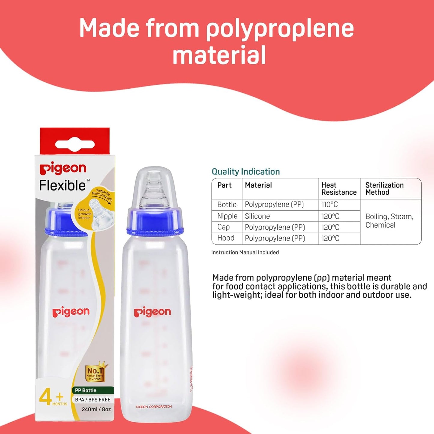 Pigeon Narrow Neck Glass Feeding Bottle Flexible PP Bottle