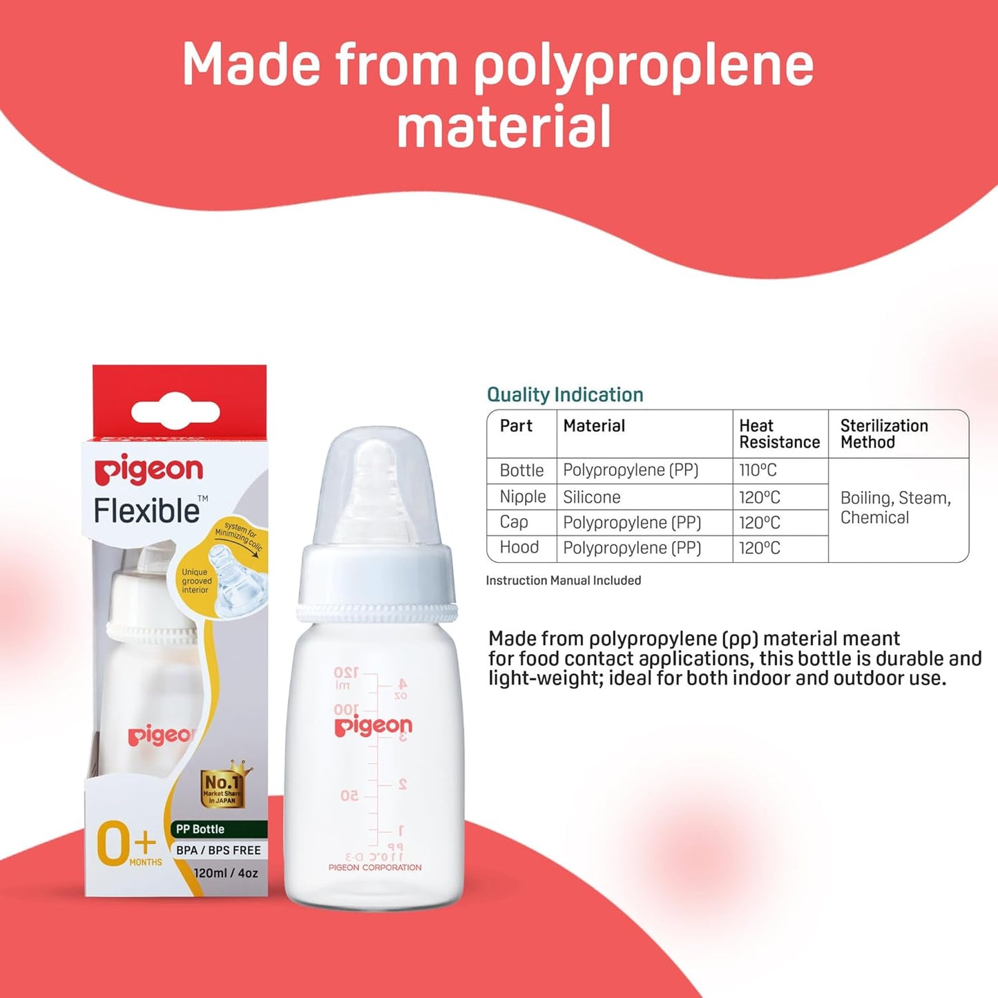 Pigeon Narrow Neck Glass Feeding Bottle Flexible PP Bottle