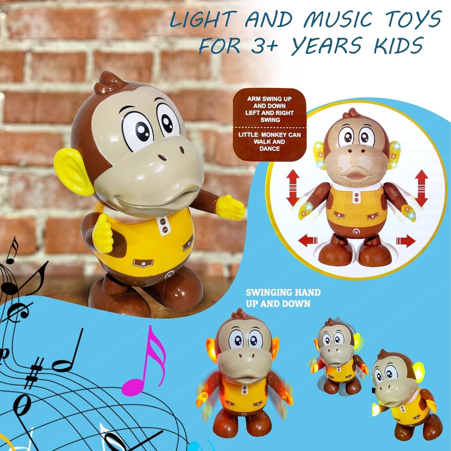 Ridhimani Dancing Swinging Monkey Musical Toy with Light & Melodious Music, Kids