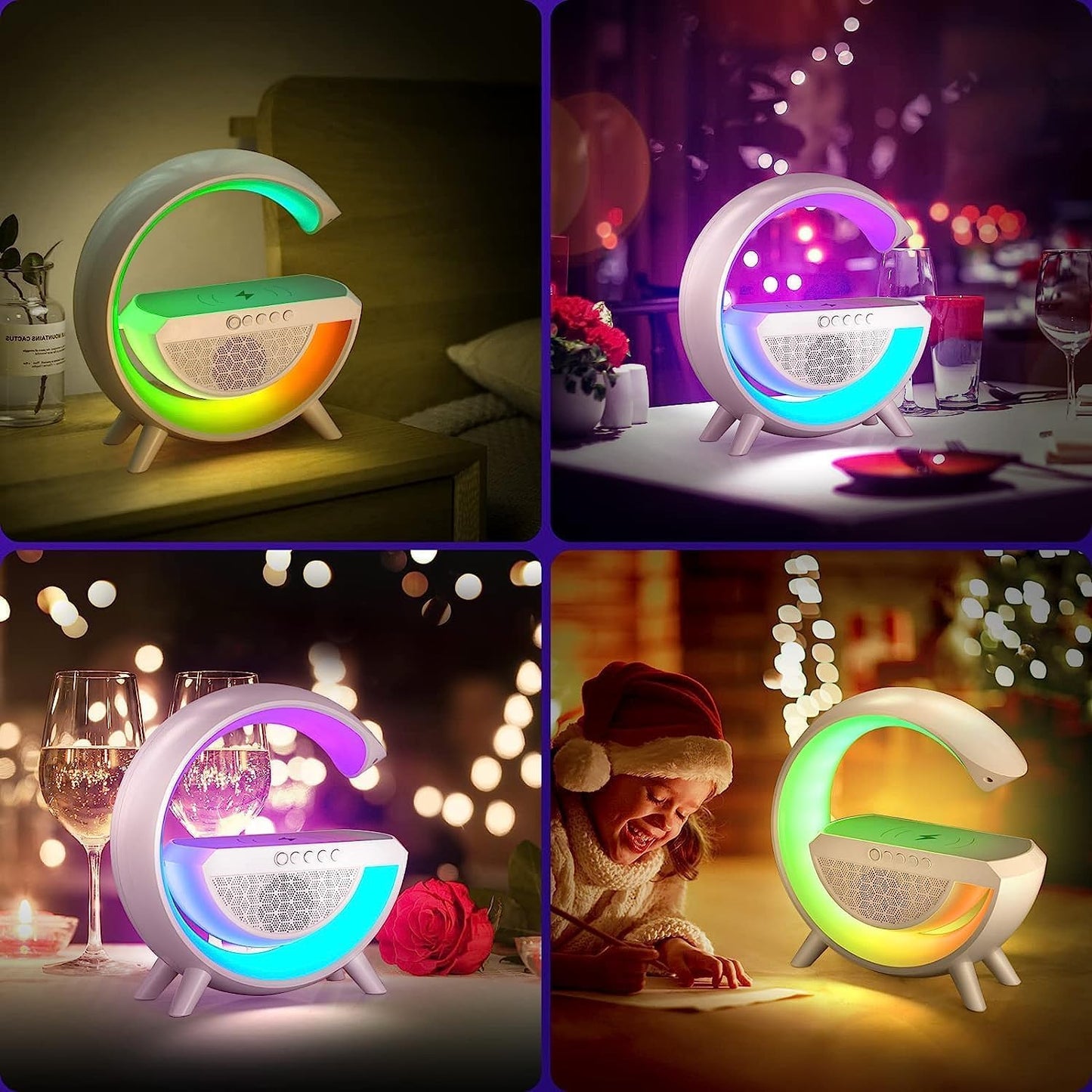 Ridhimani G-Shape RGB Light Multifunctional Bluetooth Speaker with Wireless Charging, Alarm Clock, FM Radio and Atmosphere Lamp
