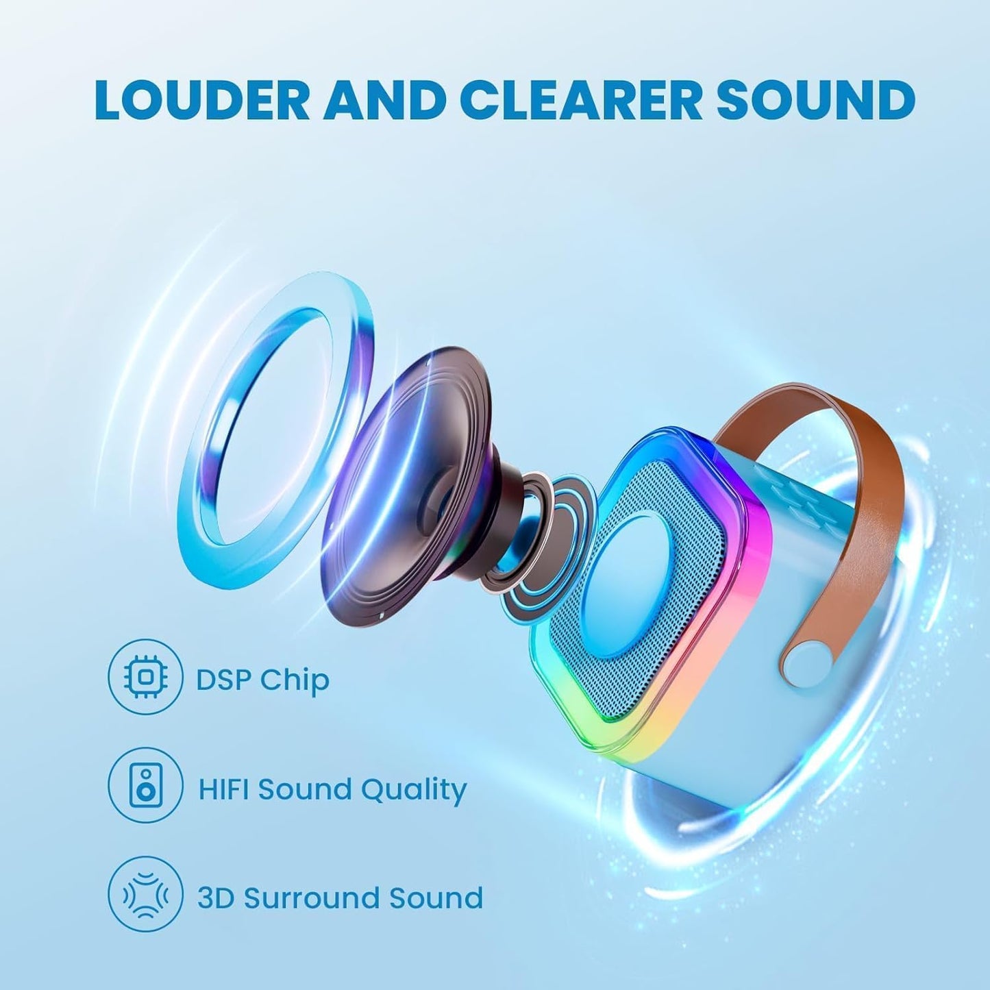 Ridhimani K12 Wireless Karaoke Bluetooth Mic with Speaker for Kids, RGB Lighting and Multi-Compatibility Modes