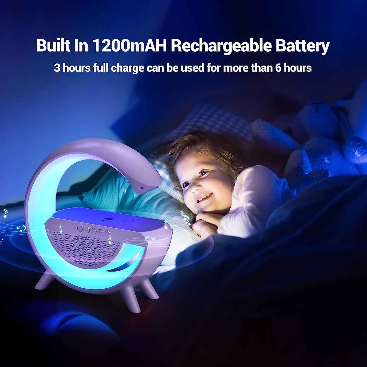 Ridhimani G-Shape RGB Light Multifunctional Bluetooth Speaker with Wireless Charging, Alarm Clock, FM Radio and Atmosphere Lamp