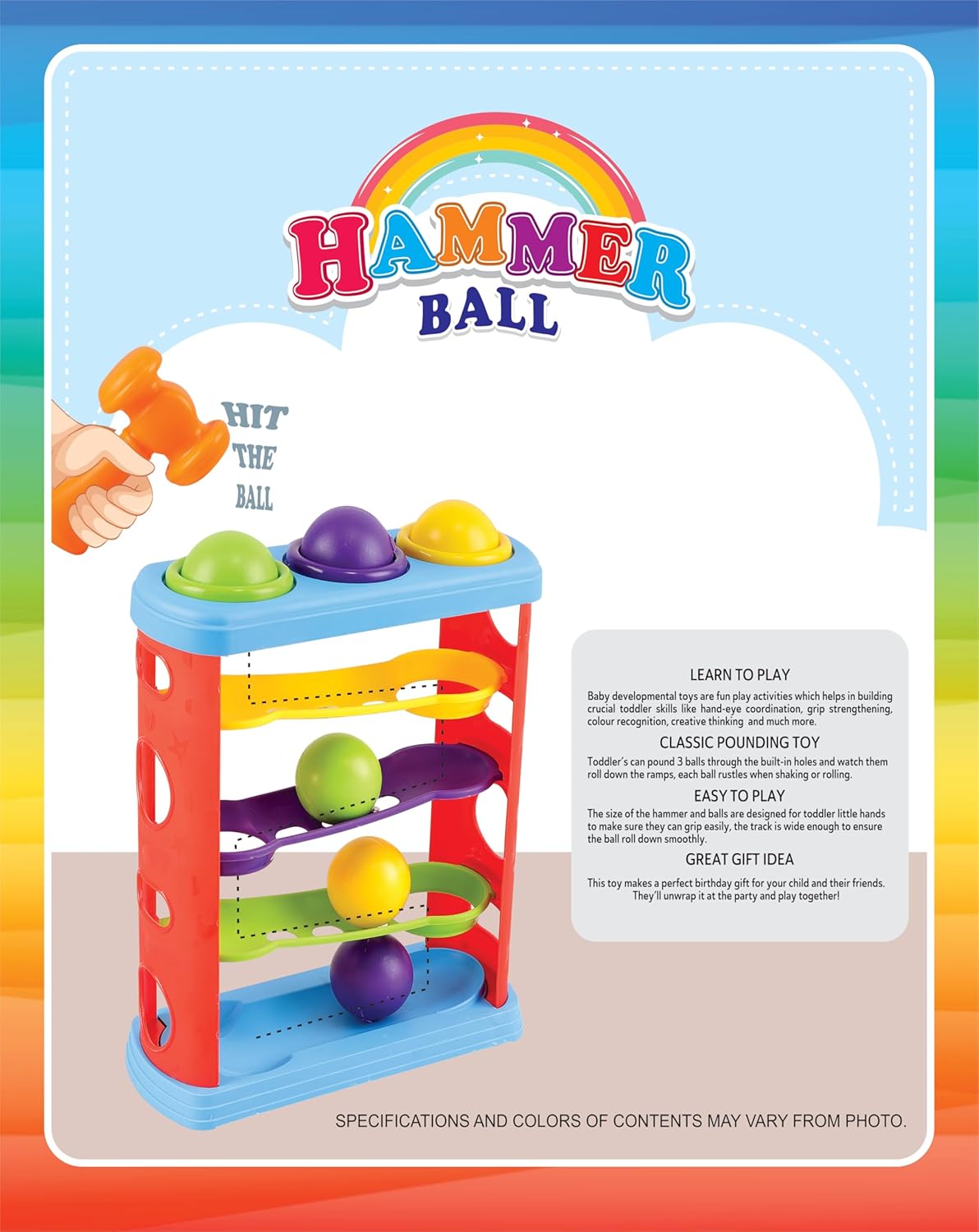 Ridhimani Hammer Knock Ball | Ramp Race Slope Rolling Hammer Toy Set with 3 Balls for Kids