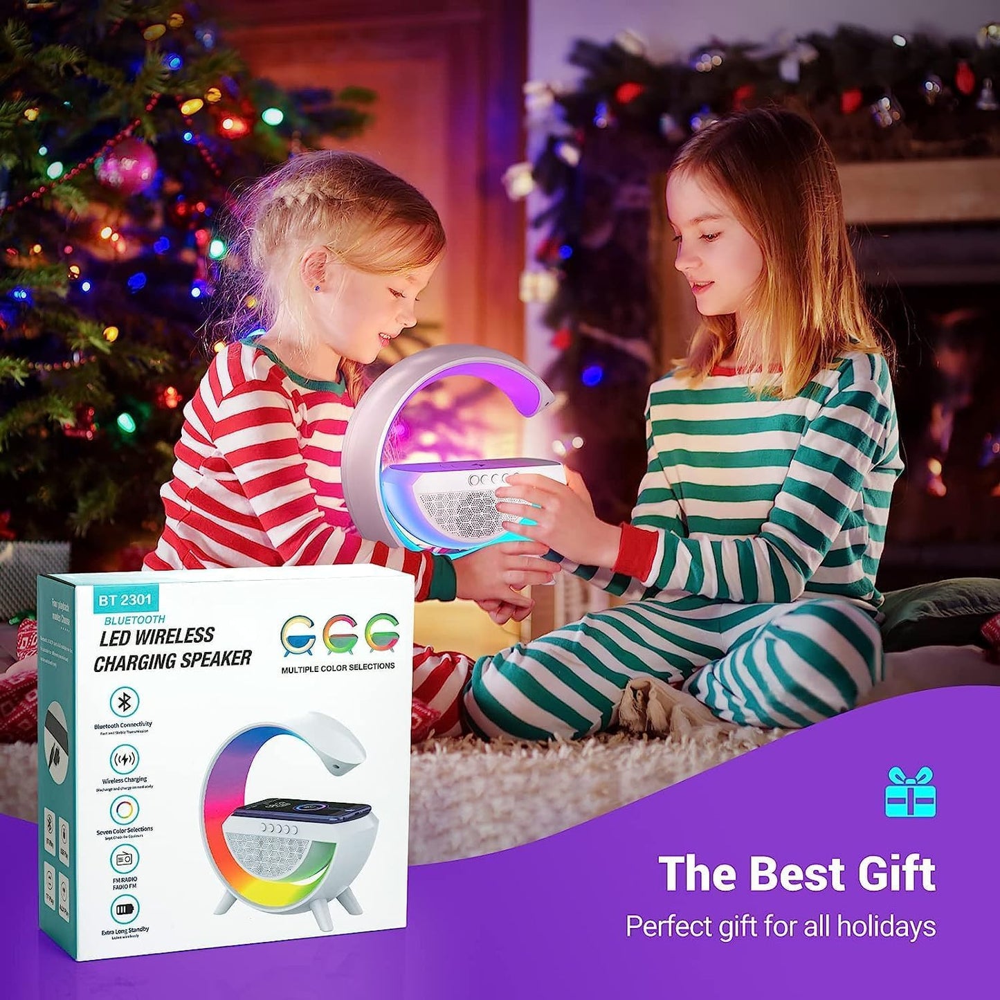 Ridhimani G-Shape RGB Light Multifunctional Bluetooth Speaker with Wireless Charging, Alarm Clock, FM Radio and Atmosphere Lamp