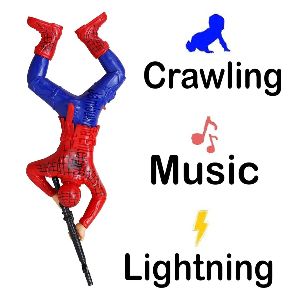 Ridhimani Crawling Spiderman Action Figures Toy with LED Light Gun and Sound | Crawling Spider-Man with Gun