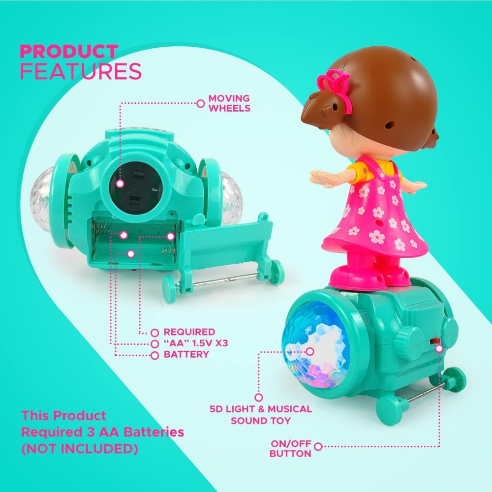 Ridhimani 360 Degree Rotating Musical Dancing Fashion Girl for Kids with 5D Light & Musical Sound & Go for Kids Early Learning Educational Toys for Kids