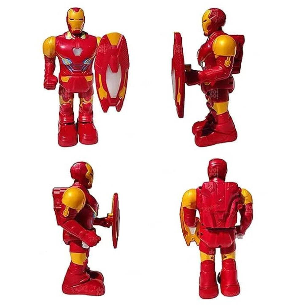 Ridhimani Steel Warrior Iron Man Superhero Walking Action Figure Toy with Shield | Sound, Light & Projection for Kids Boys