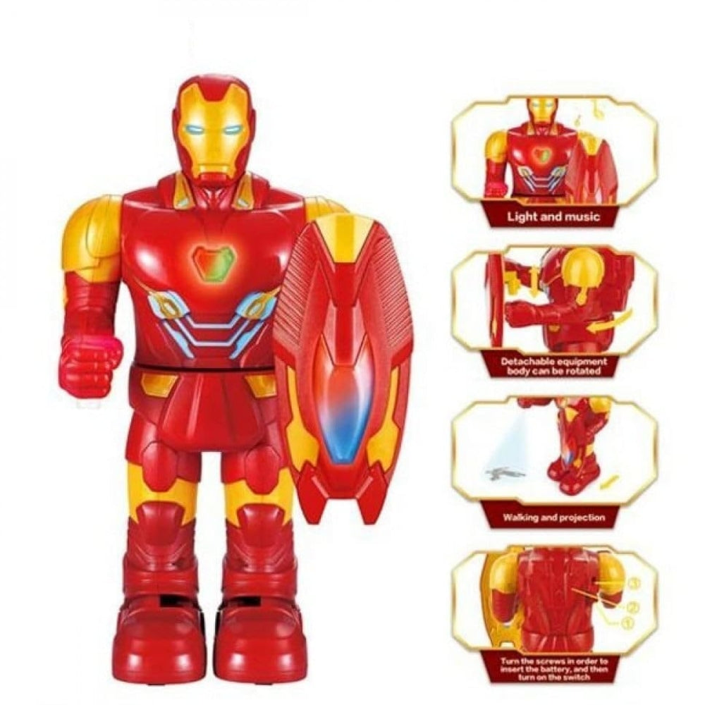 Ridhimani Steel Warrior Iron Man Superhero Walking Action Figure Toy with Shield | Sound, Light & Projection for Kids Boys