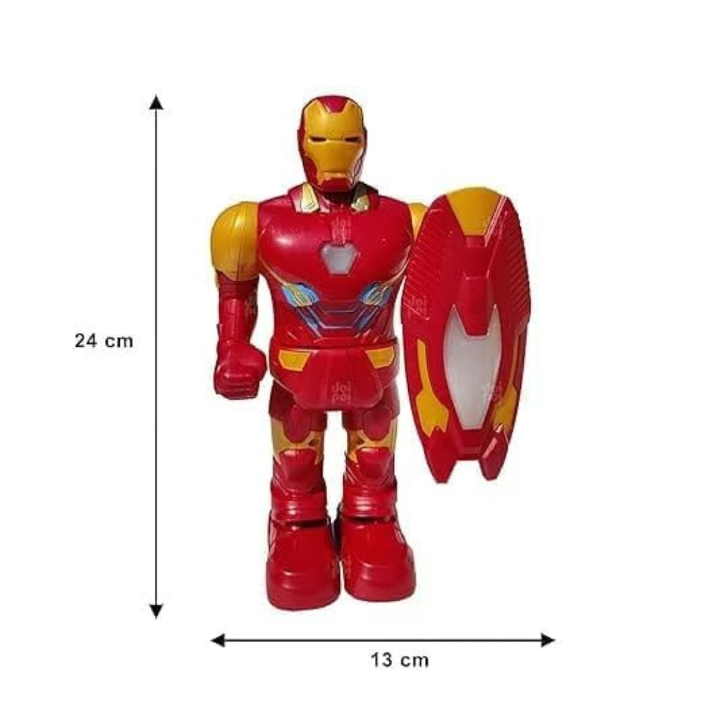 Ridhimani Steel Warrior Iron Man Superhero Walking Action Figure Toy with Shield | Sound, Light & Projection for Kids Boys