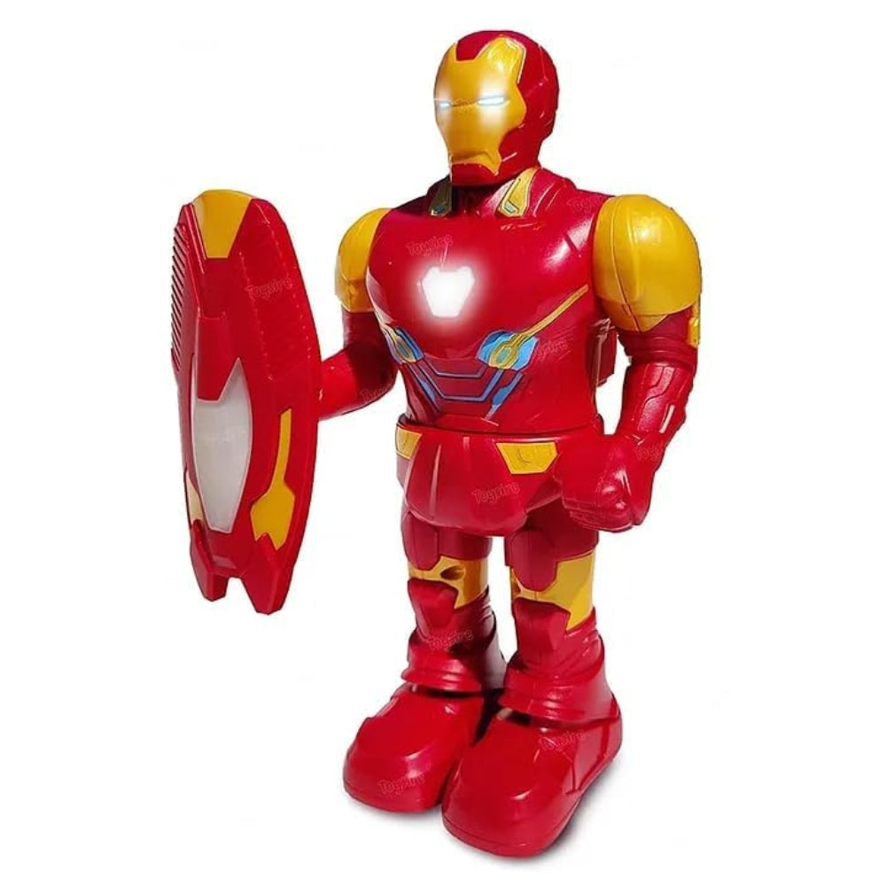 Ridhimani Steel Warrior Iron Man Superhero Walking Action Figure Toy with Shield | Sound, Light & Projection for Kids Boys