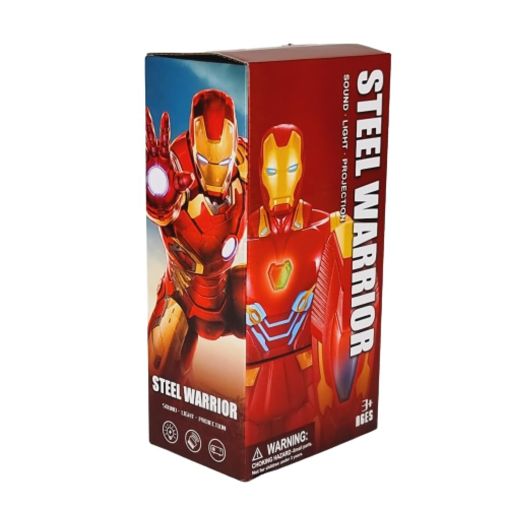 Ridhimani Steel Warrior Iron Man Superhero Walking Action Figure Toy with Shield | Sound, Light & Projection for Kids Boys