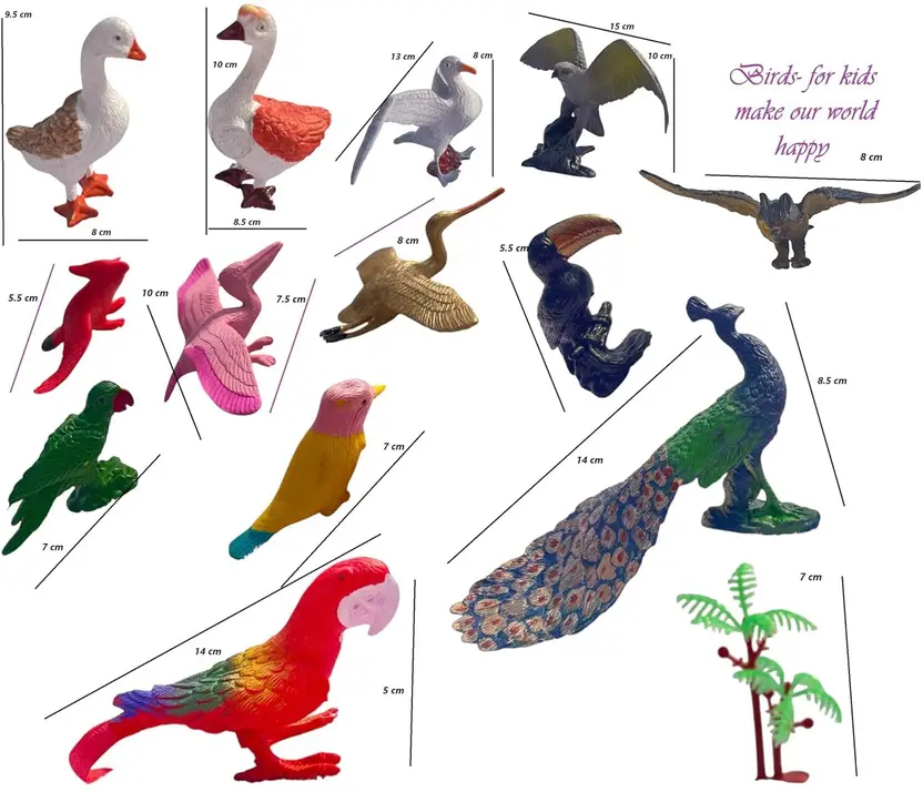 14 Pc Birds Toy Figure Set for Kids, Realistic Big Size Animal Birds Figure Toy