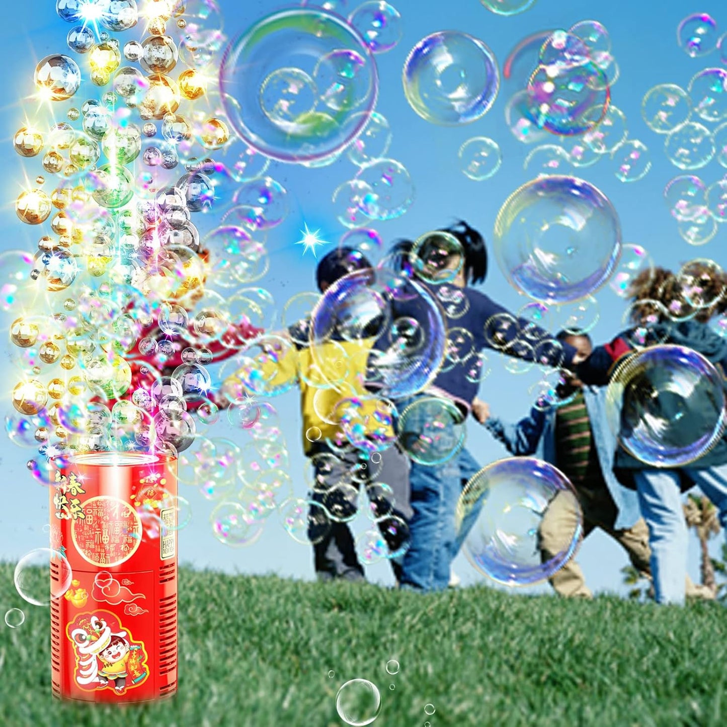 Portable Fireworks Bubble Machine with Lights for Party & Outdoor Activity