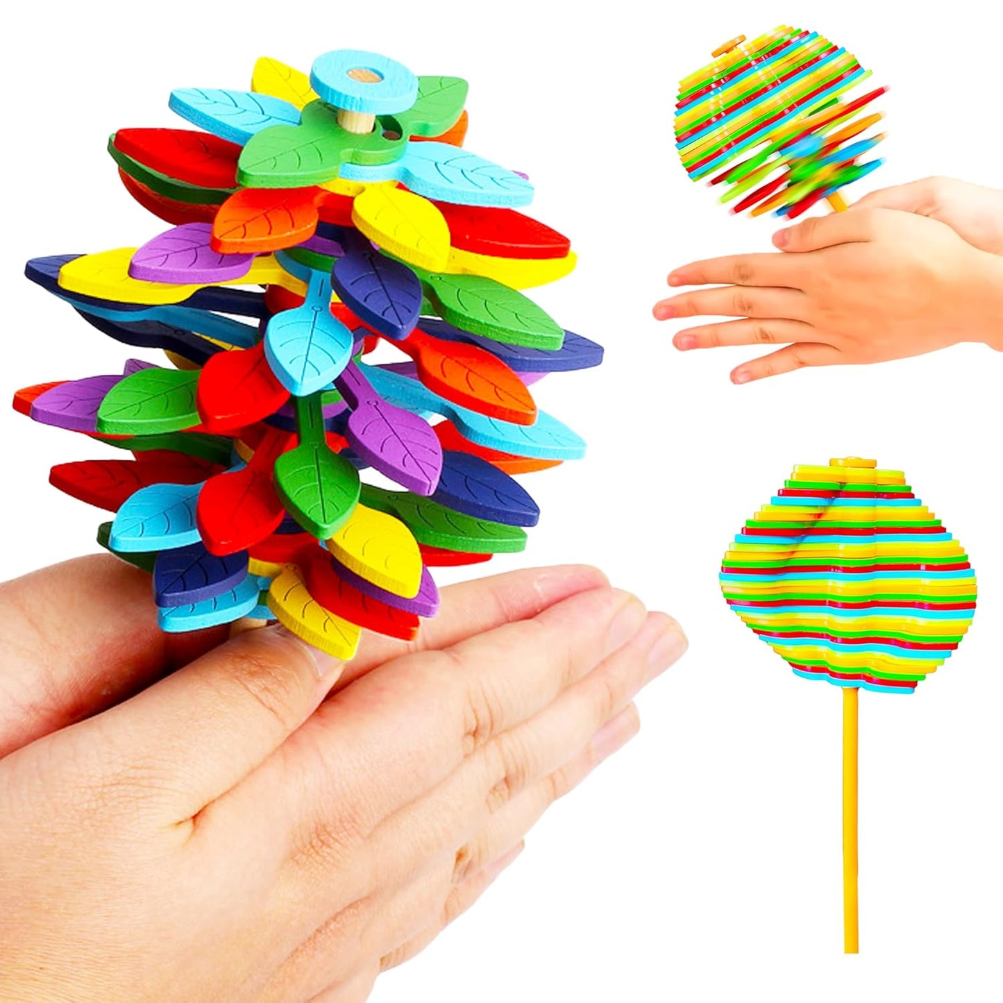 Spinning Candy Flower Toy for Kids - Lollipop Shaped Hand Fidget Spinner - Twisting and Rotating Colorful Flower
