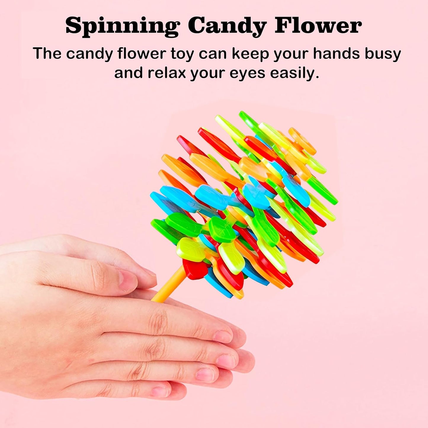 Spinning Candy Flower Toy for Kids - Lollipop Shaped Hand Fidget Spinner - Twisting and Rotating Colorful Flower