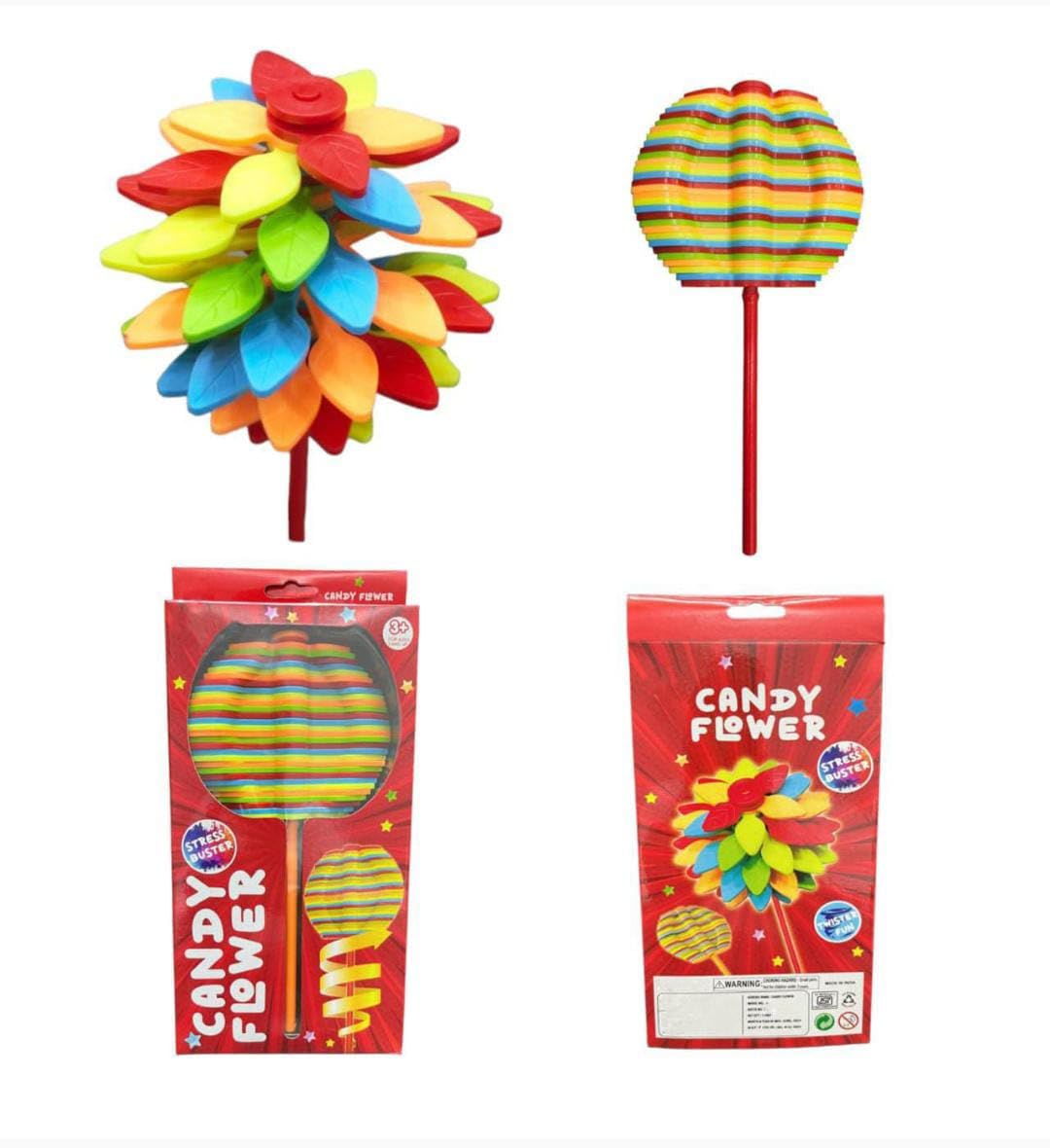 Spinning Candy Flower Toy for Kids - Lollipop Shaped Hand Fidget Spinner - Twisting and Rotating Colorful Flower