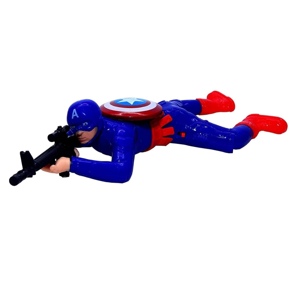 Ridhimani Crawling Captain America Action Figures Toy with LED Light Gun and Sound | Crawling Captain America with Gun