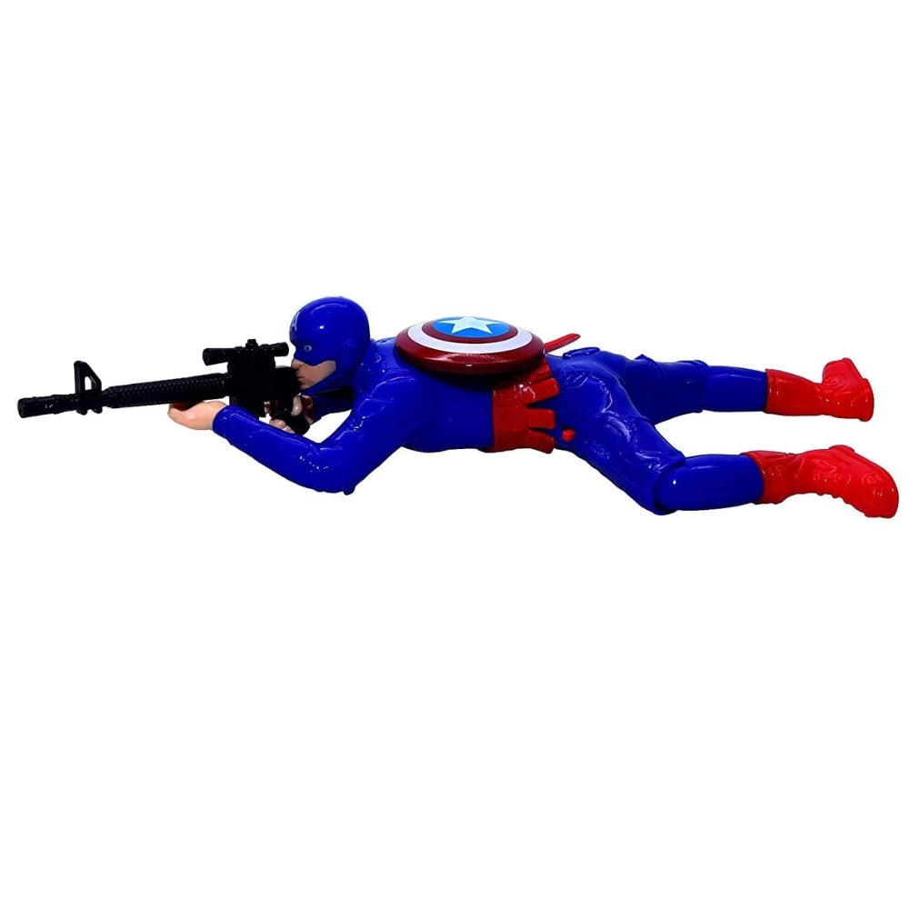 Ridhimani Crawling Captain America Action Figures Toy with LED Light Gun and Sound | Crawling Captain America with Gun