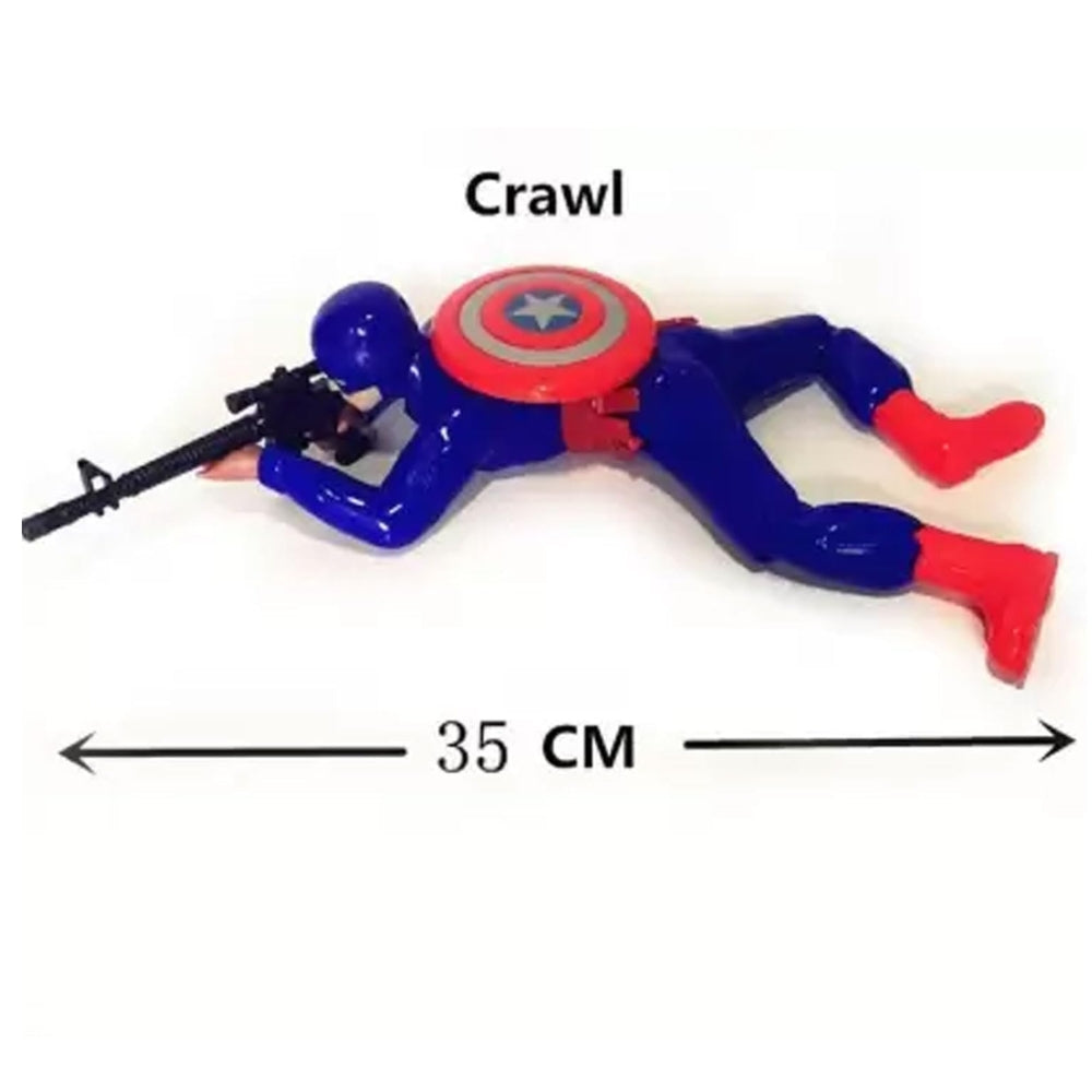 Ridhimani Crawling Captain America Action Figures Toy with LED Light Gun and Sound | Crawling Captain America with Gun