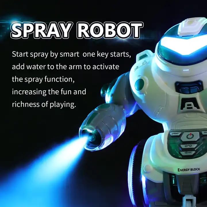 Dance Spray Robot, Missile Shooting Walking Revolving Dancing Robot Toy for Kids with Lights & Music