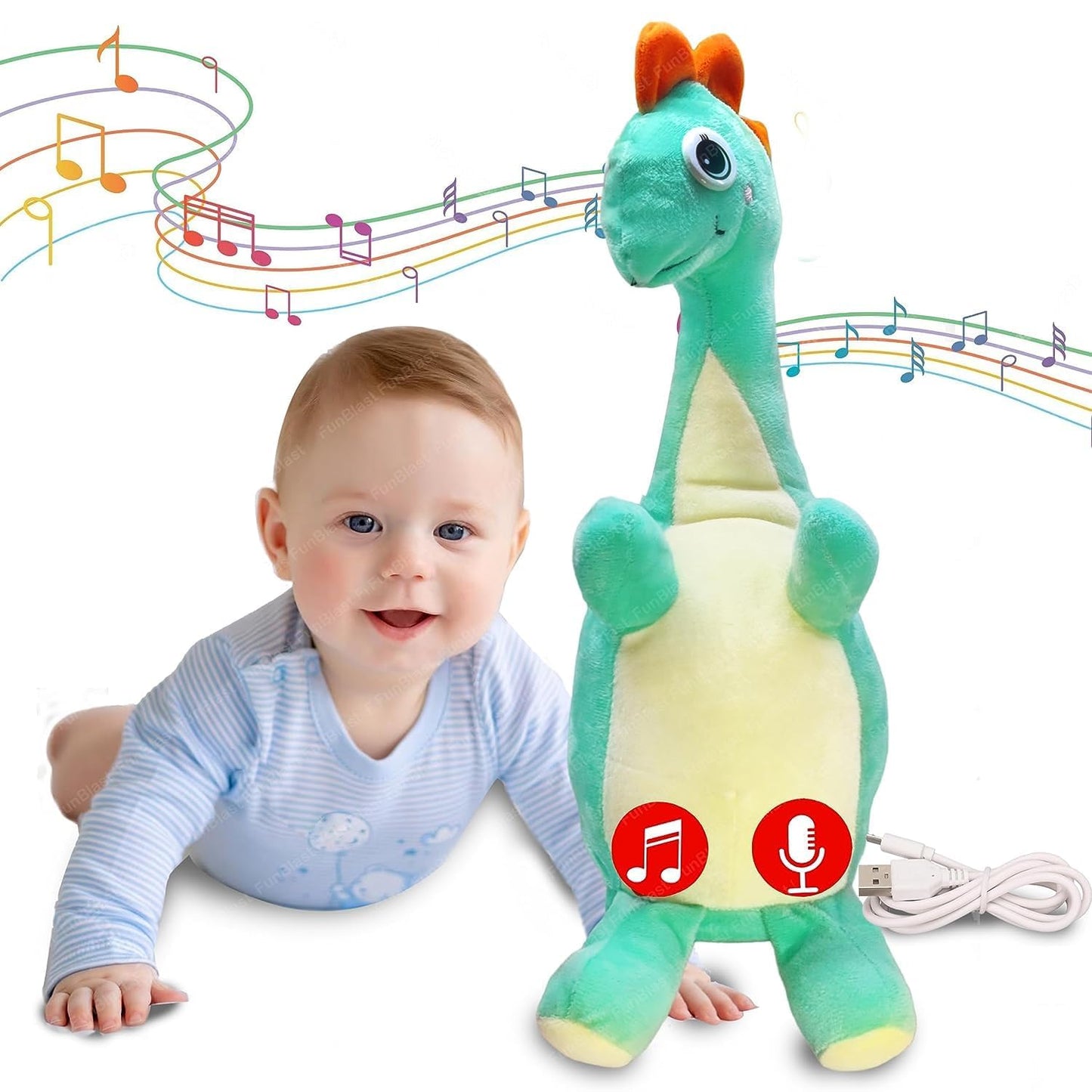 Dancing Talking Dinosaur Soft Toy for Kids, Wriggle & Singing Recording Plush Toy