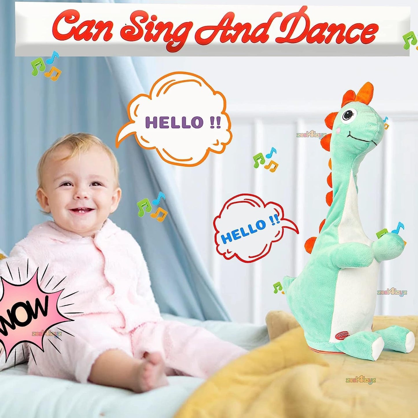Dancing Talking Dinosaur Soft Toy for Kids, Wriggle & Singing Recording Plush Toy