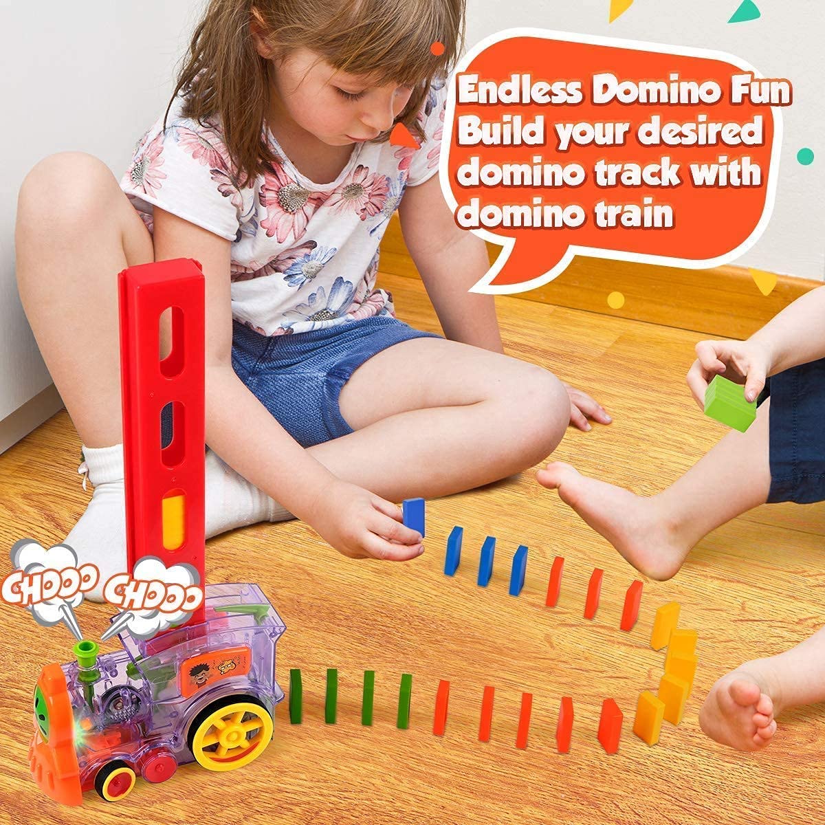 Domino Train Set with 60 Pcs Premium Pack Dominoes with Light & Sound