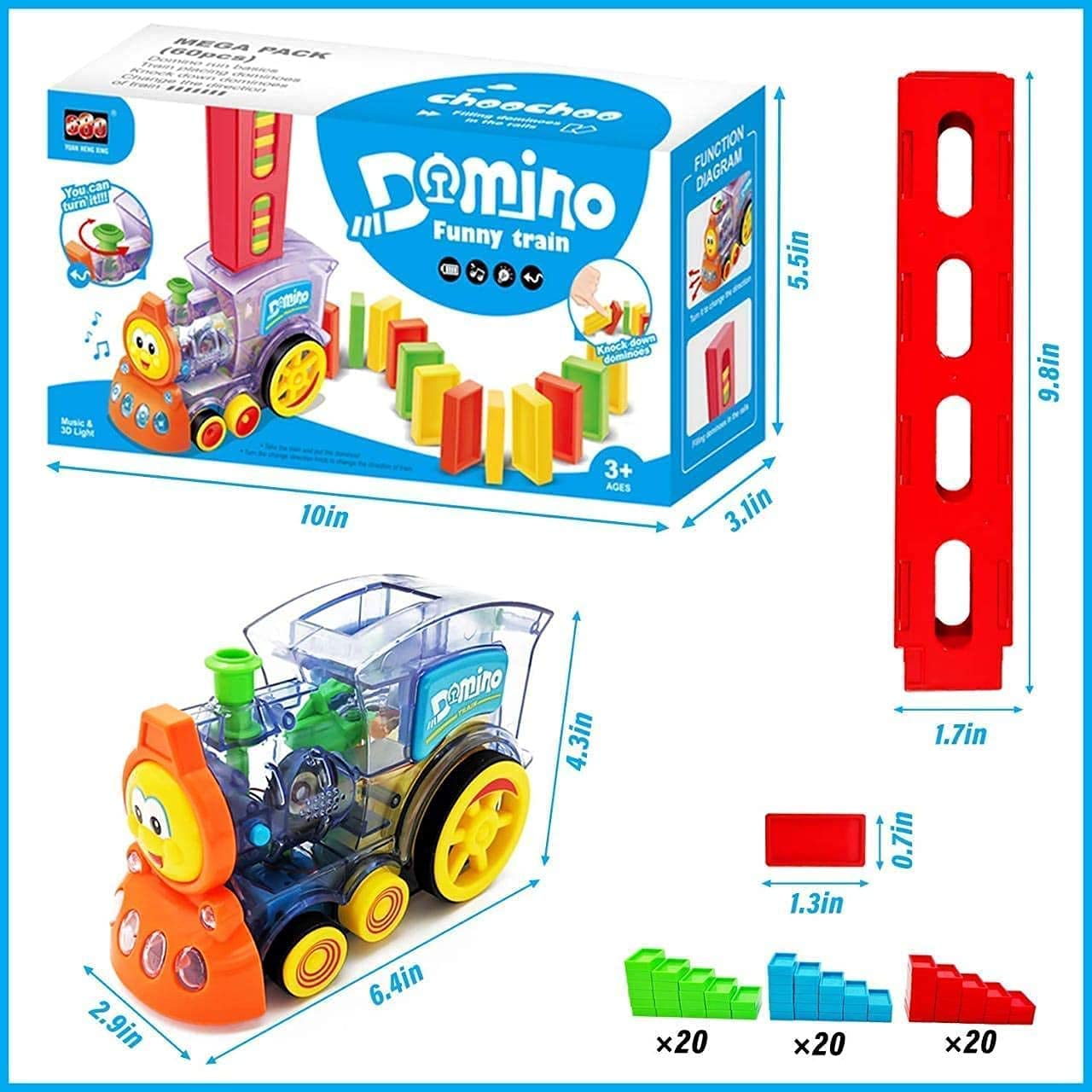 Domino Train Set with 60 Pcs Premium Pack Dominoes with Light & Sound