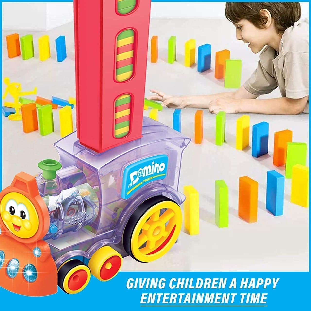 Domino Train Set with 60 Pcs Premium Pack Dominoes with Light & Sound