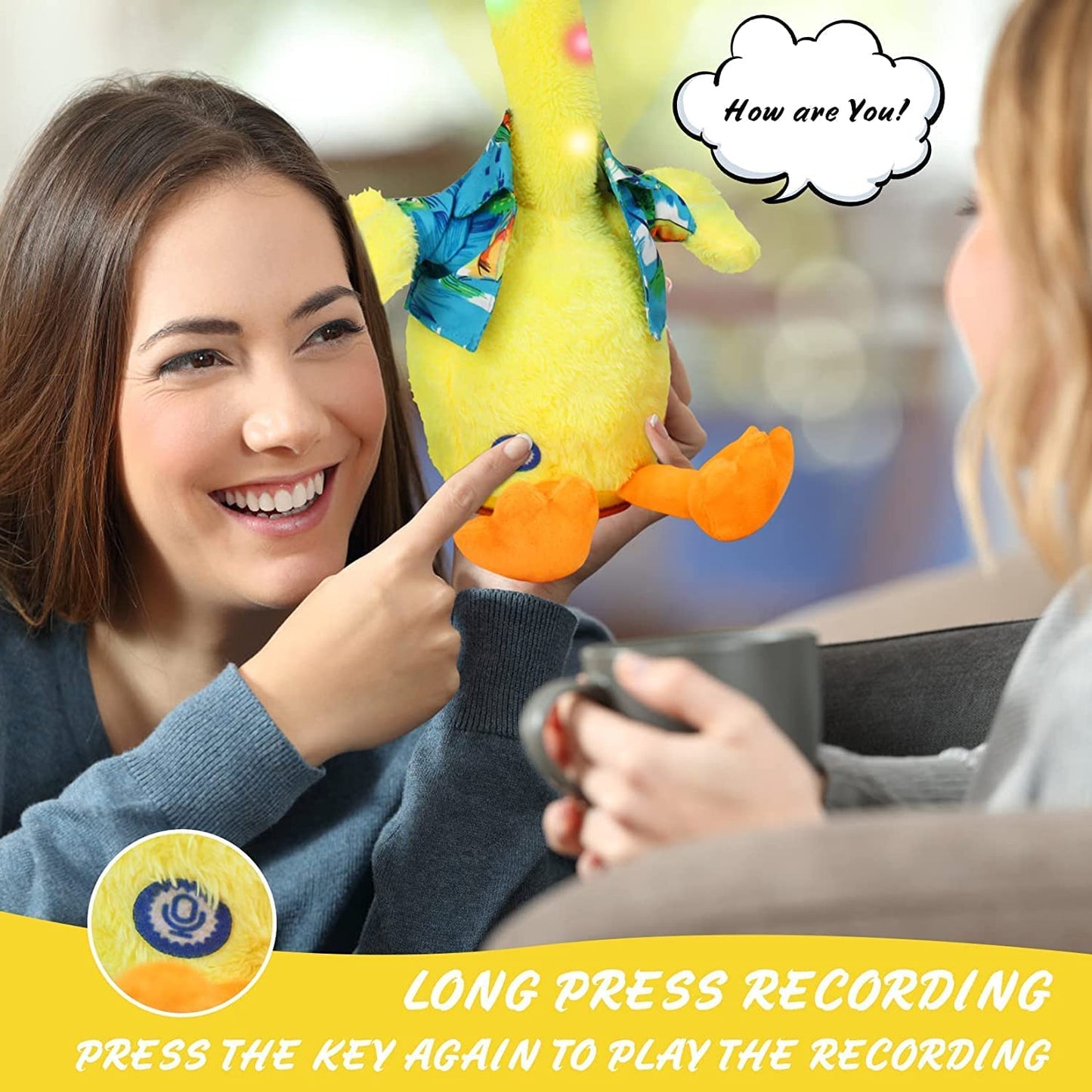 Dancing Talking Duck Soft Toy for Kids, Wriggle & Singing Recording Plush Toy