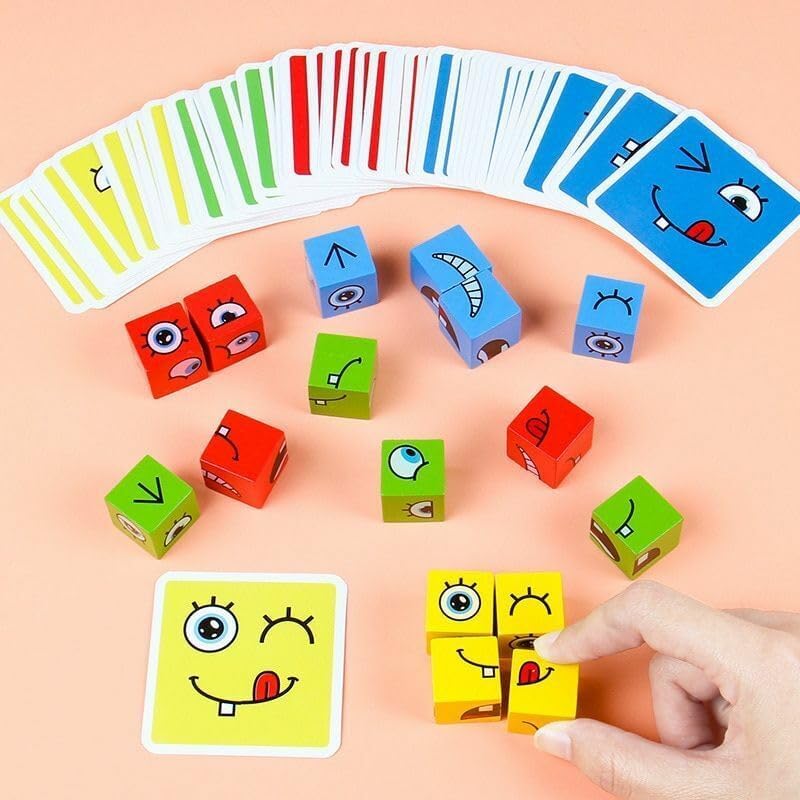 Face Change Rubik's Cube Puzzle Game, Emoji Expressions Matching Block Puzzles Building Logical Educational Toys